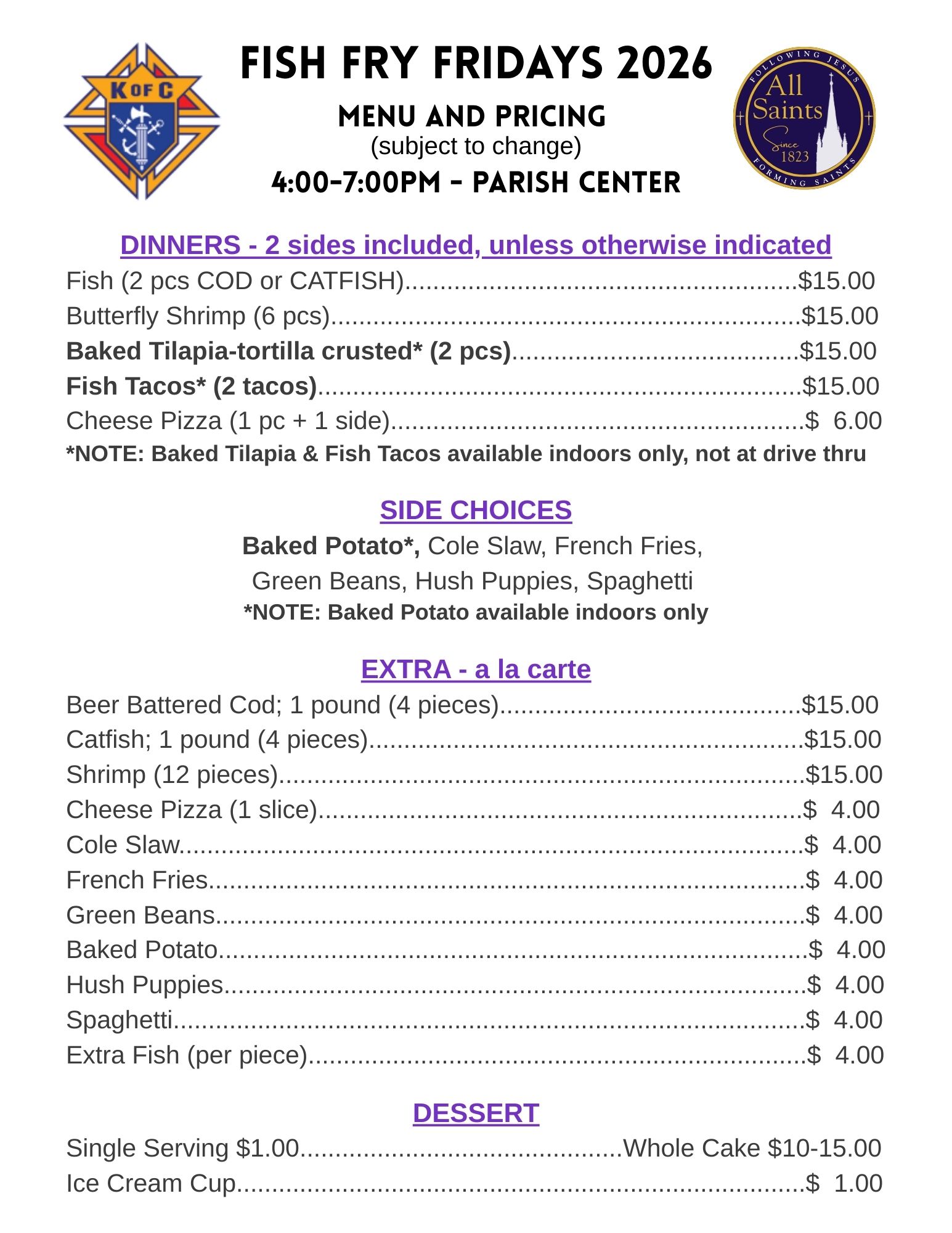 Fish Fry Fridays - Volunteers Needed! > All Saints Catholic Parish